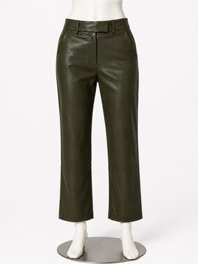 Olive Straight-Leg Leather Pants